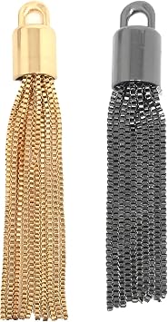 2pcs Tassels Long Metal Keychain Tassels Chain Tassel Charm for Bags, Handbag and Chain Tassel Charm Pendant Hardware Accessories for BagsBlack+Gold