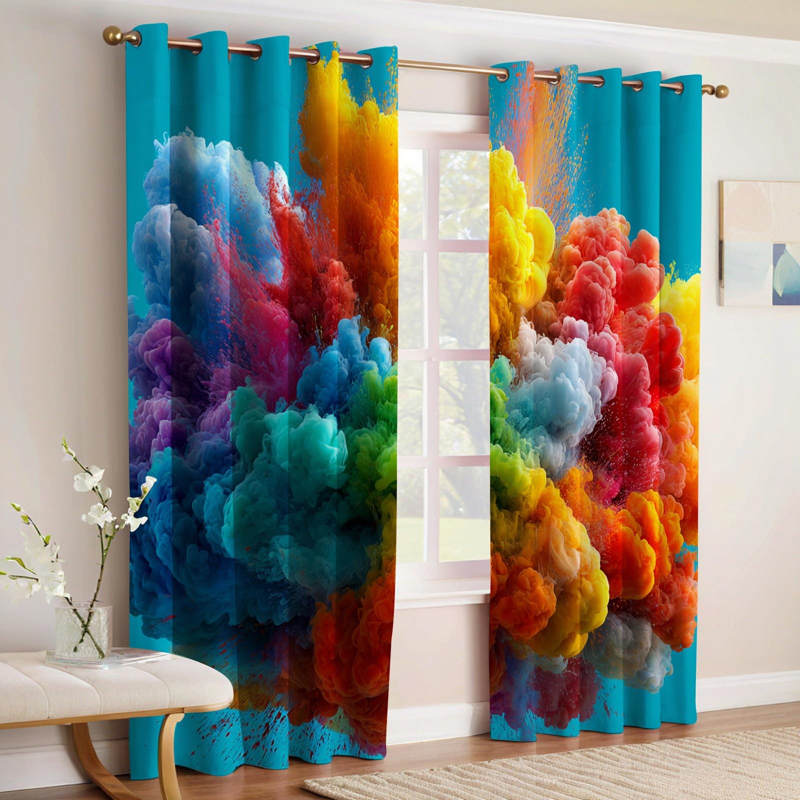 Fantaisie Spatiale Rideaux Occultants Thermiques Nuages colorés Lot de 2 Œillets, Imprimés 3D Opaques, Isolation Phonique et Anti Froid pour Chambre Enfant et Salon 110L X 215H cm