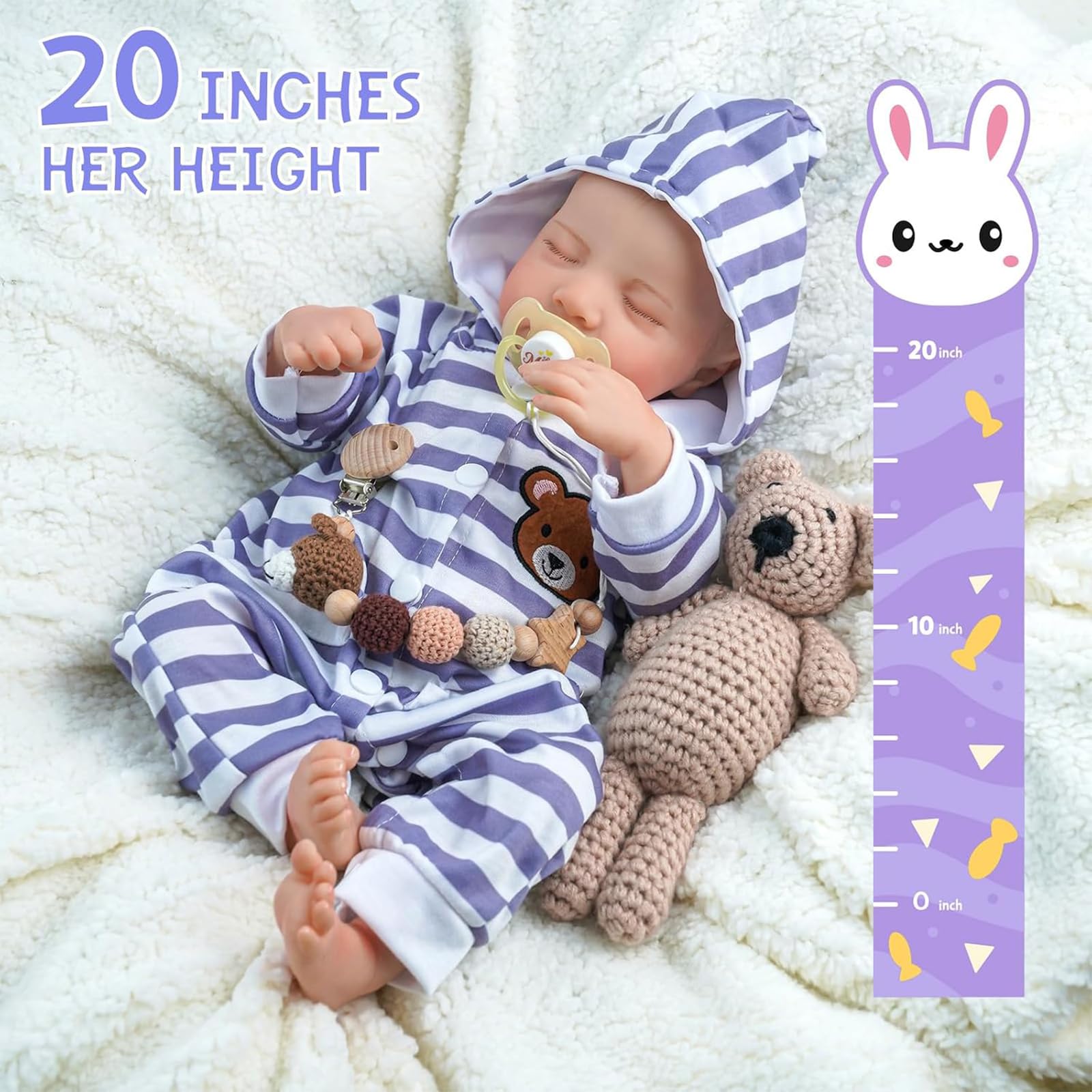 Reborn Babypuppe, 50 cm,Blau-Weiß Gestreift, Sammlerstück, BABESIDE Lebensechte Reborn-Baby Puppen Junge 20 Zoll Handgemachte Realistische Wiedergeborene Puppe Neugeborenes ab 3 Jahren