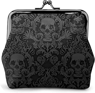 Hitamus Gothic Wallpaper Skull Leather Coin Purse Small Kiss-Lock Change Pouch Clasp Closure Buckle Wallet For Women Girl