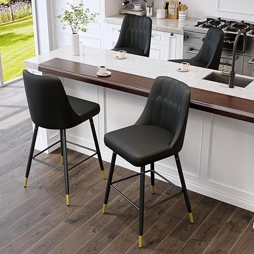 Miniatura 3 de Juego de 4 Taburetes de Bar, Taburetes de Bar de Altura de Mostrador con Respaldo, Taburetes de Cocina Modernos de Cuero Sintético, Taburete de Bar