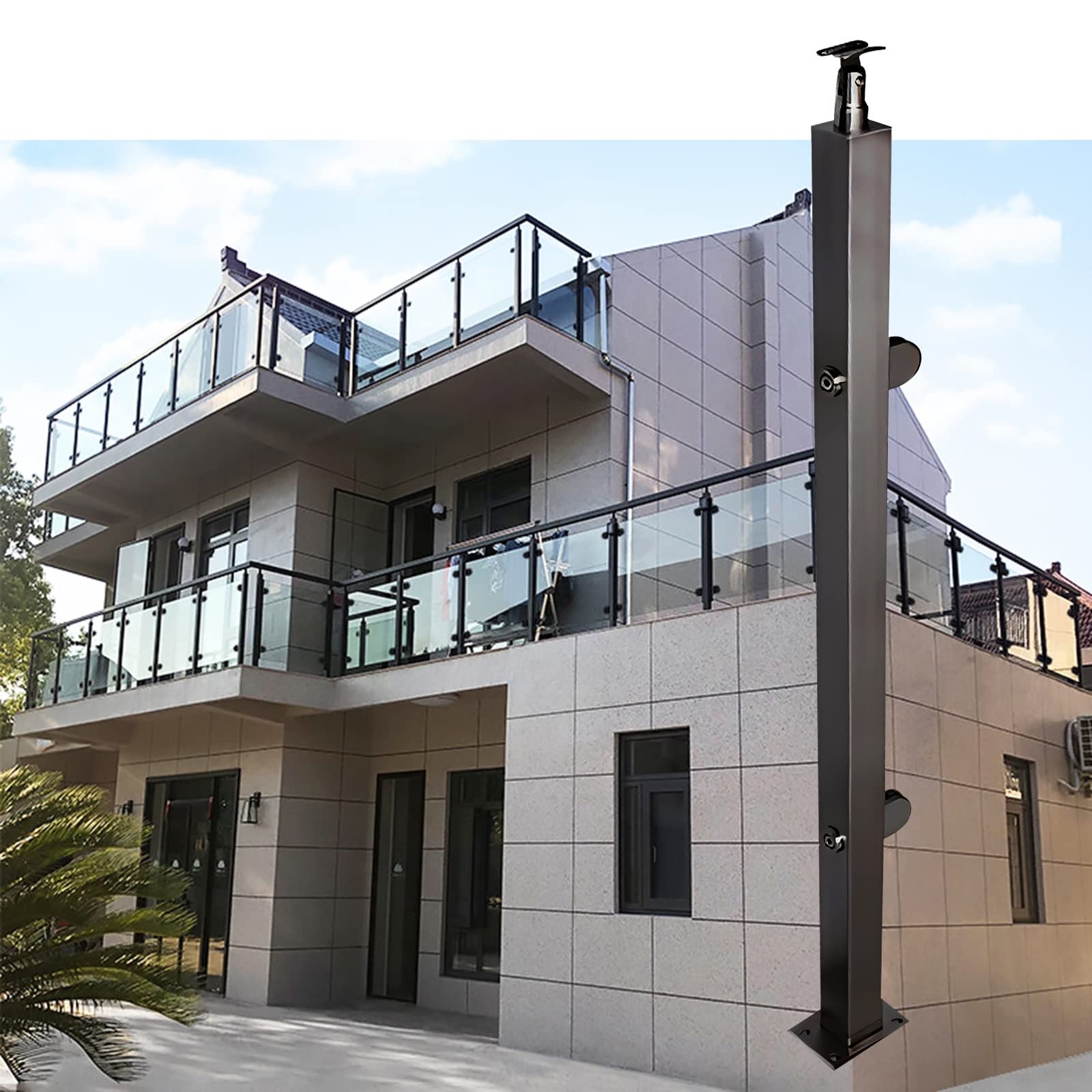 Poteau de garde-corps de terrasse en acier inoxydable pour balustrade en verre moderne