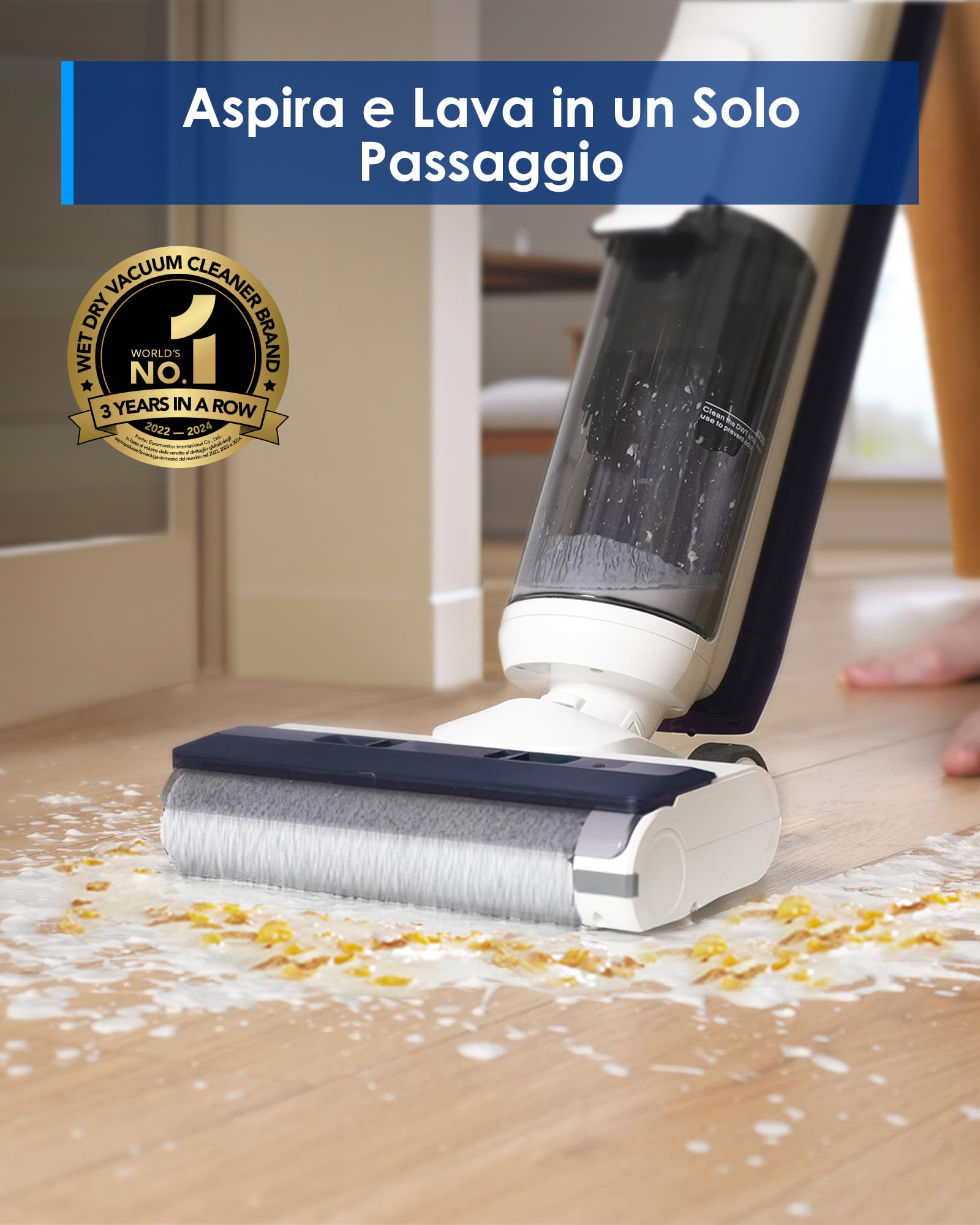 Tineco iFLOOR 5 Breeze Complete Aspirapolvere Lavapavimenti Senza Fili, Pulizia in Un Solo Passaggio per Pavimenti Duri, Bordi, Auto Pulizia, Scopa Elettrica Design Leggero e Senza Fili