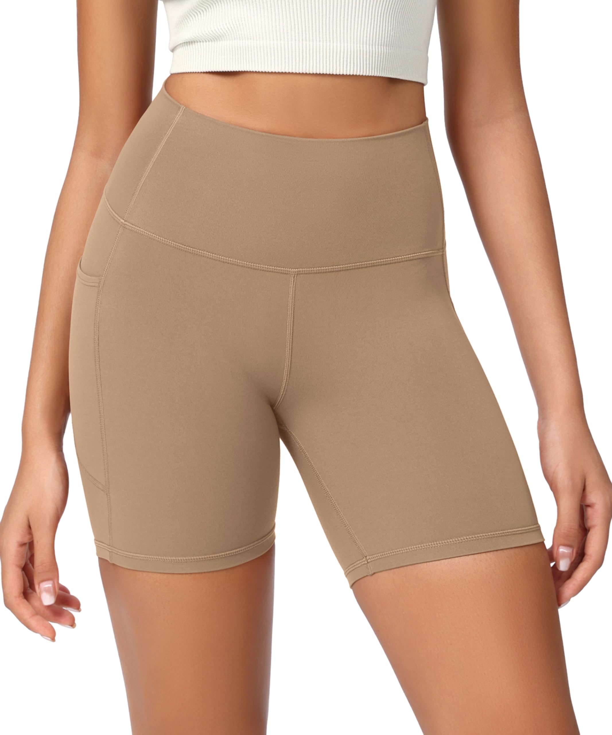 ODODOS Women's High Waist Lounge Yoga Shorts with Pockets, 4"/6"/8"/10" Buttery Soft Biker Shorts