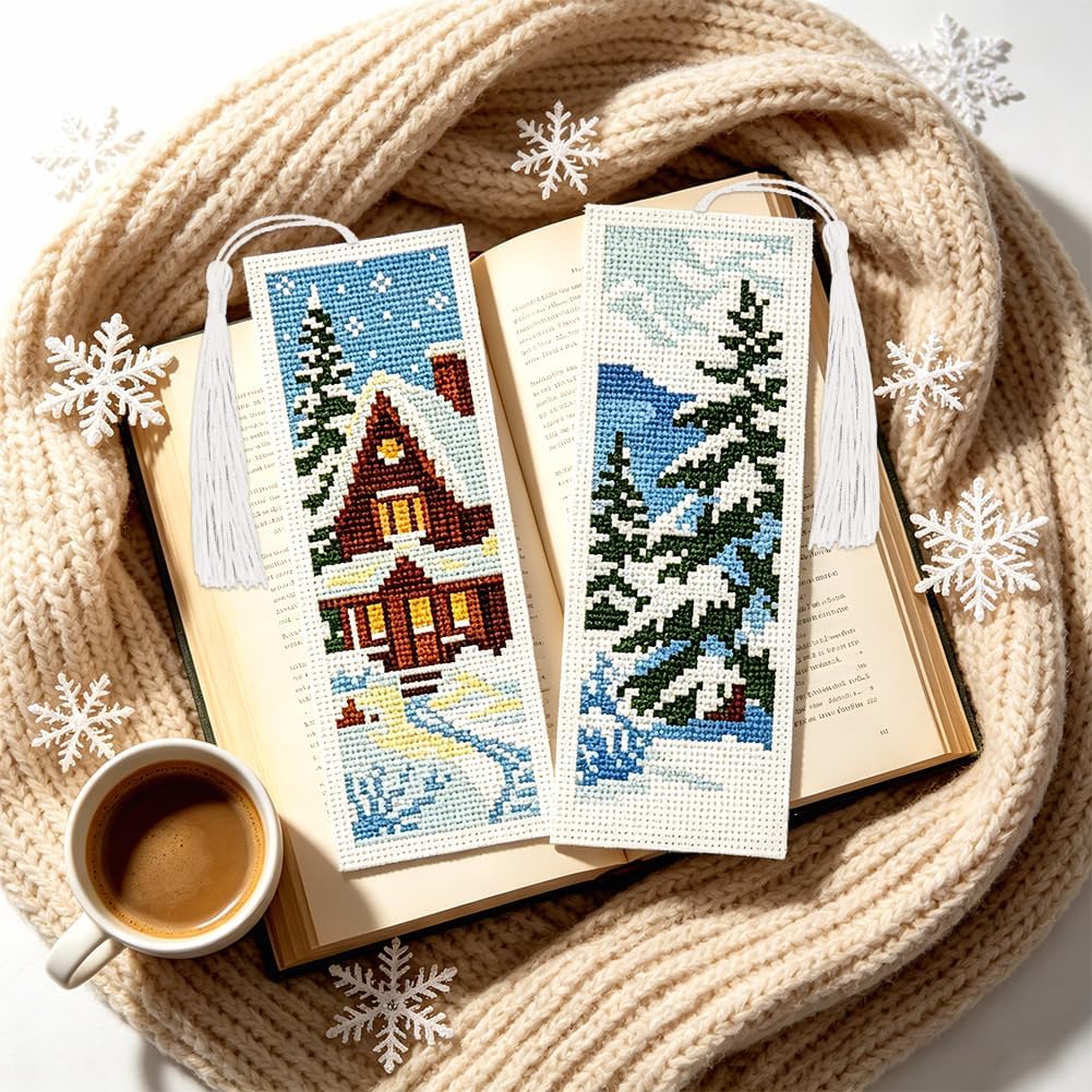 ORIGACH 6 Set Winter Snow Village Scenery Cross Stitch Bookmark Kit