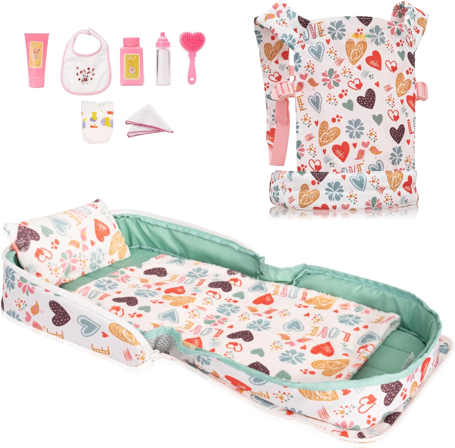 HappyVk Baby Doll Carrier and Baby Doll Bed Diaper Bag for Little Girls – Love Design