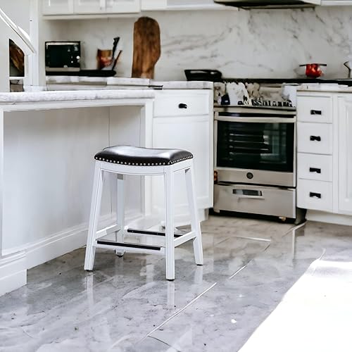 Miniatura 36 de DTY Indoor Living Durango - Taburete de cuero regenerado, taburete de mostrador de 24 pulgadas, acabado espresso, asiento de cuero negro Acabado