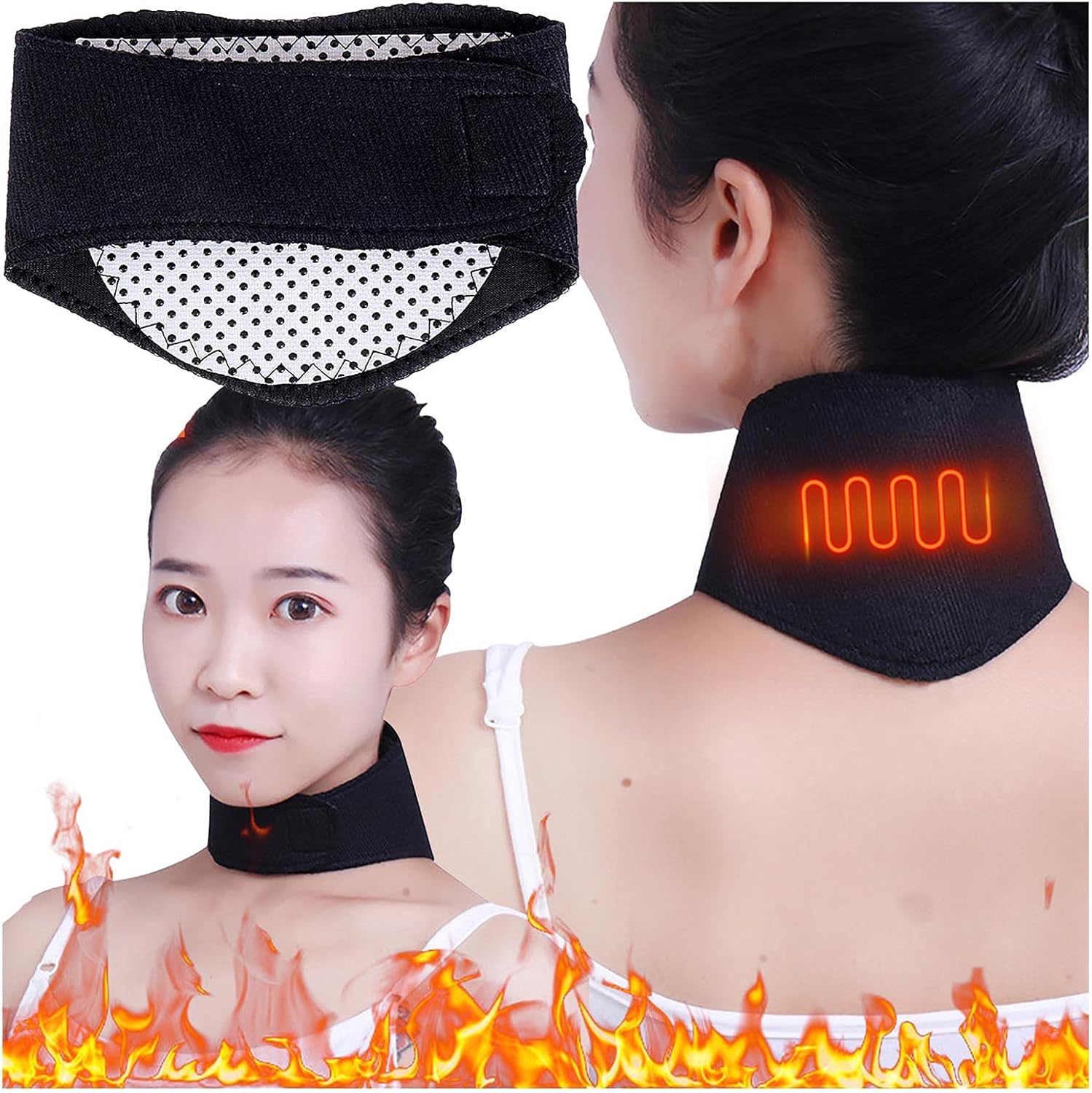Neck Support Brace Strap Adjustable Self Heating Neck Stretcher Warm Neck Guard Protector (Black, one Size) : Sports & Outdoors
