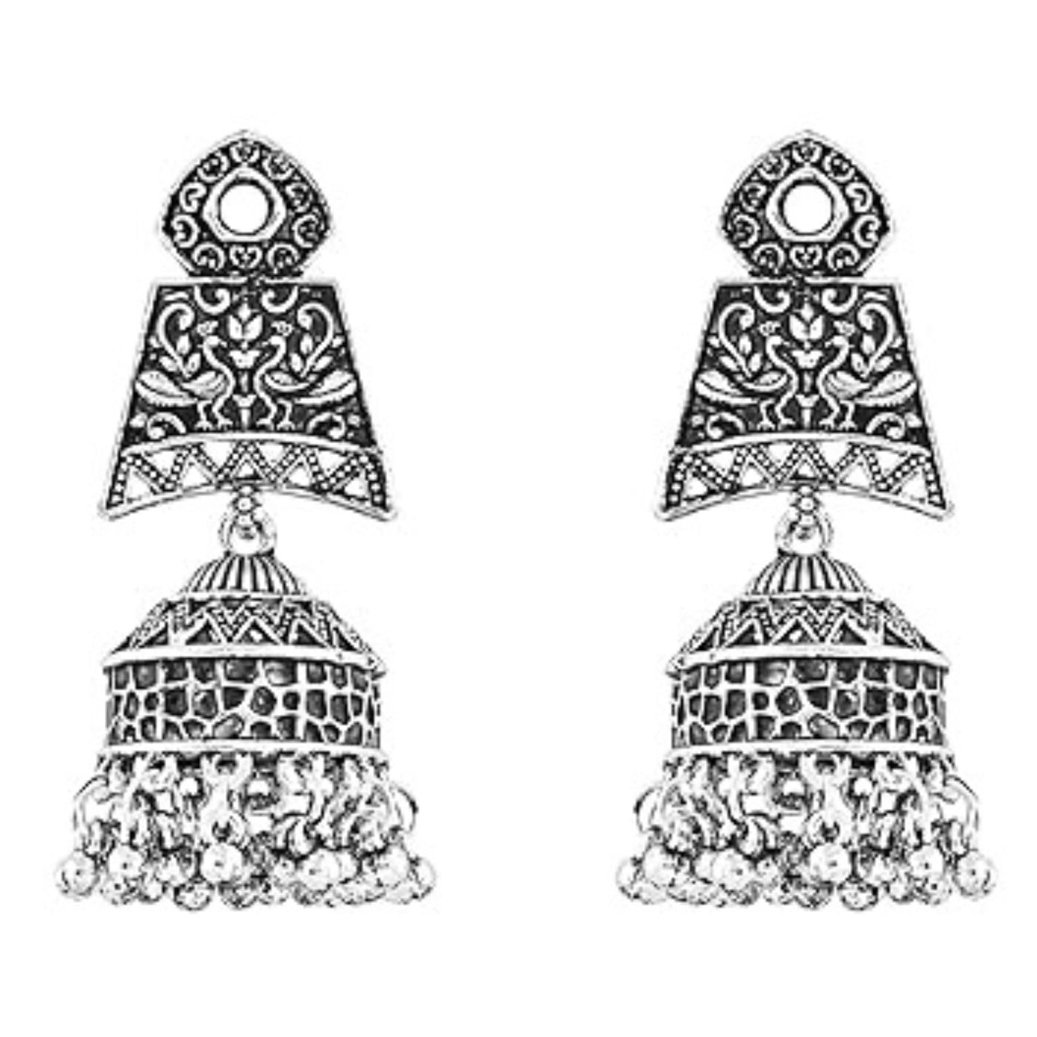 I Jewels Navratri Ethnic Silver Oxidised Afghani Style Trending Jhumka Earrings For Women (E3138OX) (B0CH9VFXPT) Amazon Price History, Amazon Price Tracker