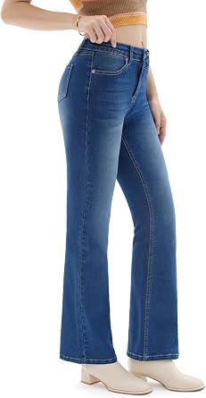 Prettyleaf Petite Womens 24"/26"/28"/30" Stretch Flare Jeans High Waisted Curvy Bootcut Denim Pants