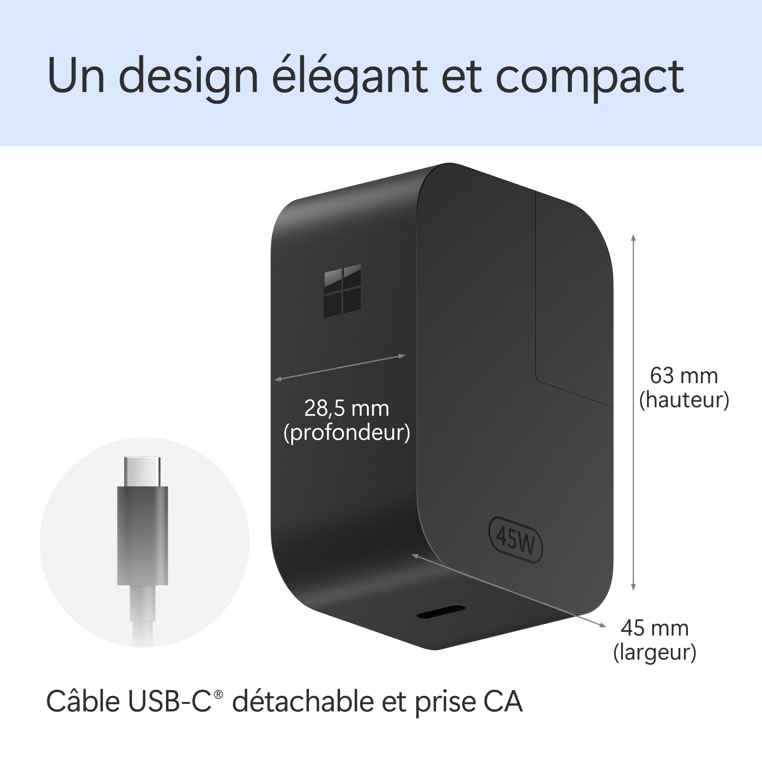 Microsoft Surface | Chargeur USB-C| 45 Watt