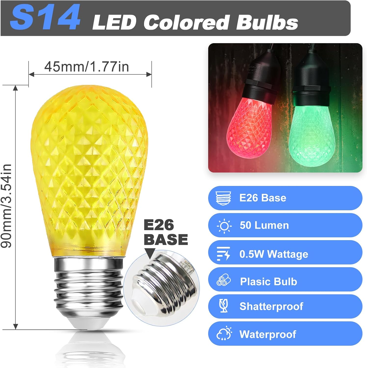 BRIMAX S14 LED Colored Light Bulbs with Faceted Surface for Outdoor Indoor image 4