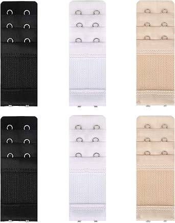 Women's Bra Extenders 6 Pieces Elastic Stretchy Bra Extension Strap 3 Rows x 2 Hooks,3 Colors