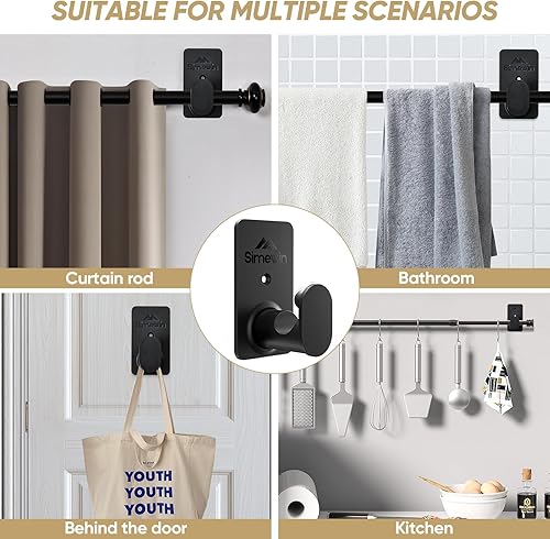 Miniatura 6 de Soportes para barra de cortina sin taladrar sin taladrar Adhesivo 3M mejoradoGanchos para barra de cortina aptos para inquilinos sin clavos,