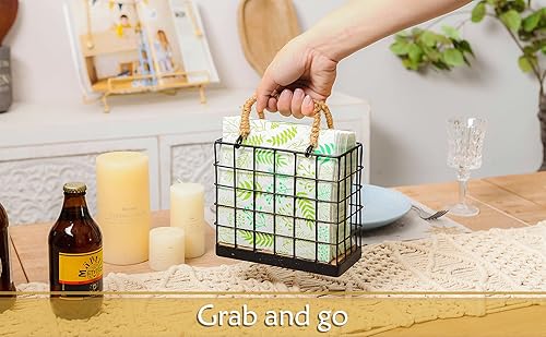 Miniatura 5 de NIKKY HOME Servilletero de granja, dispensador de pañuelos rústico, organizador de papel independiente para toallas de mano, bandeja de servilletas