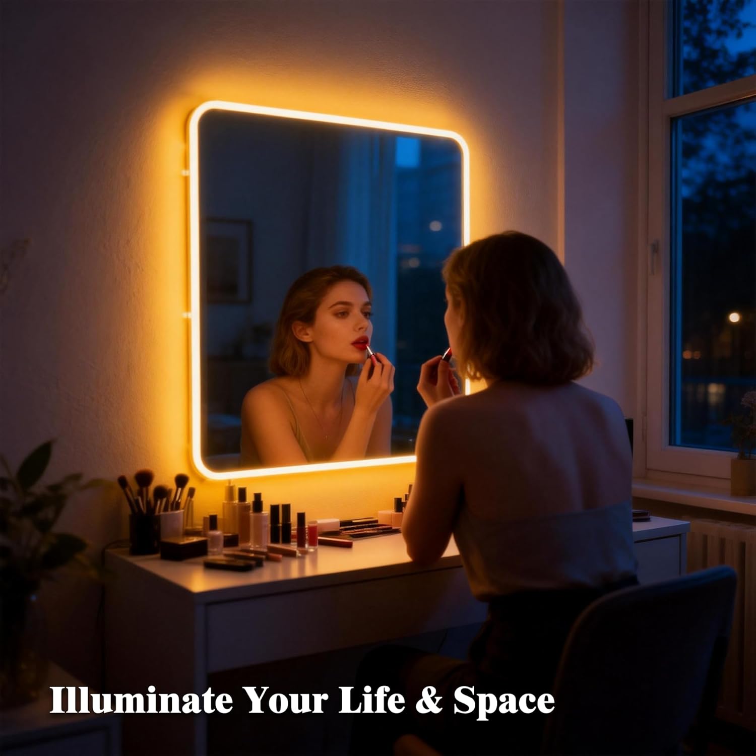 Warm White LED Neon Rope Light, 16.4FT White Flexible Strip Lights, Cuttable Dimmable Linkable Waterproof DIY Neon Signs for Bedroom Kitchen Home RVs Decor with Remote and Power Adapter