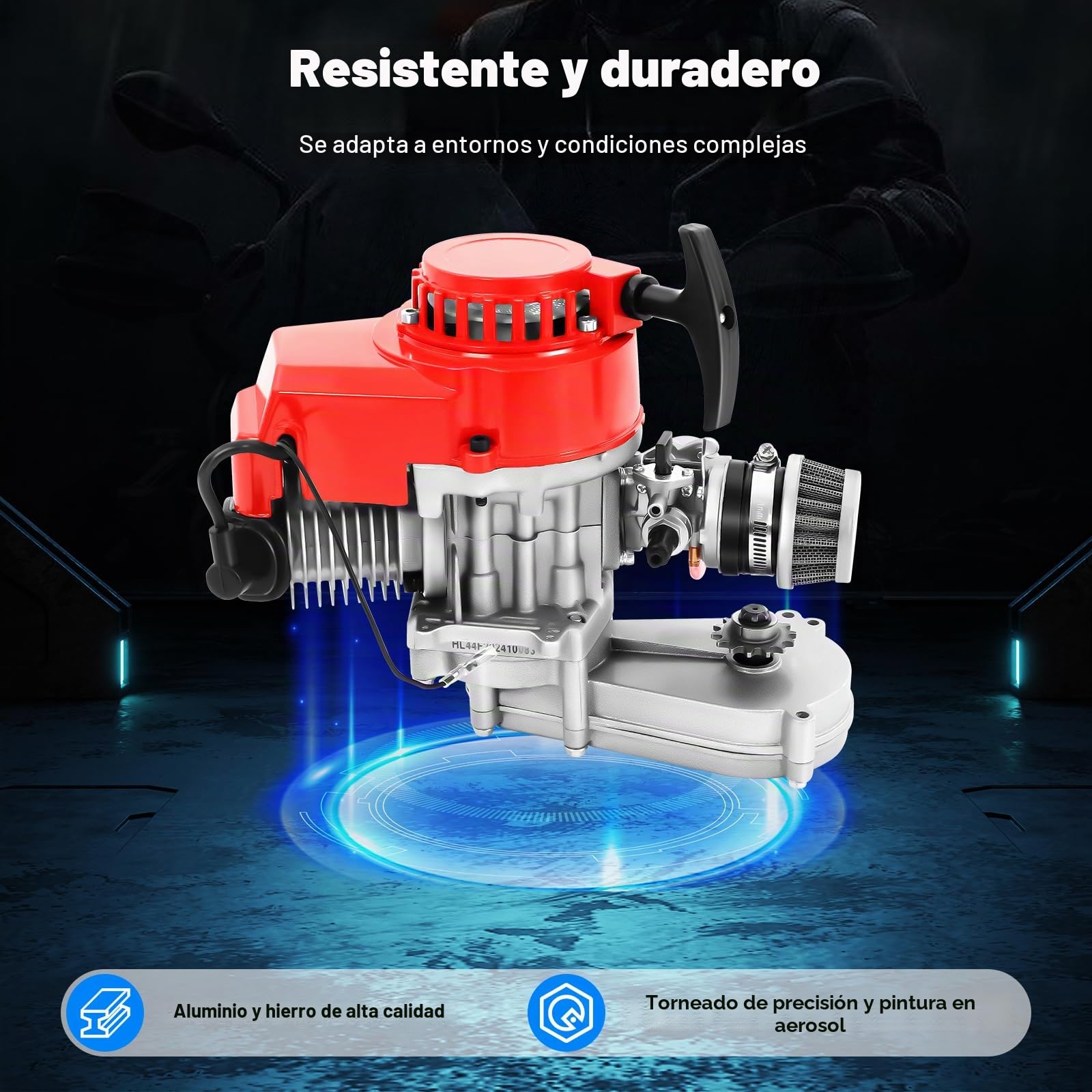Pocket Bike Motor 49 ccm Motor de 2 tiempos 44 mm de orificio, Pocket Quad Motor L7TC bujías tamaño mini motor de gasolina motor de gasolina con asas y cable de acelerador, motores de pocketbike