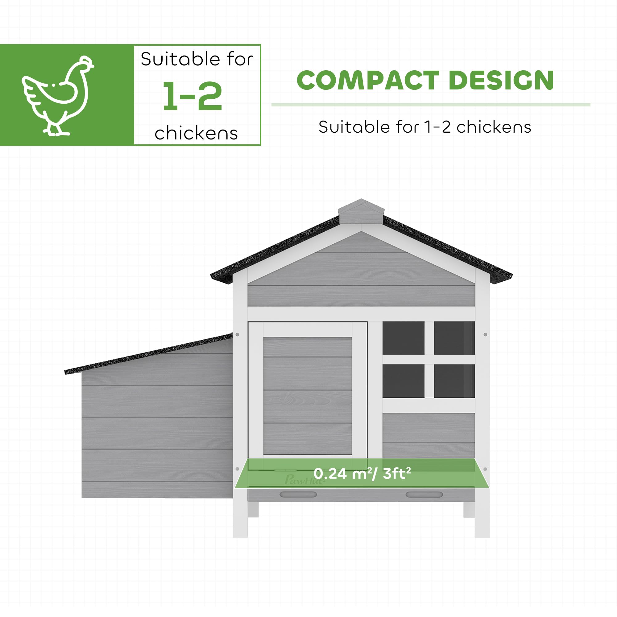 PawHut Wooden Chicken Coop Outdoor, Hen House Outdoor Backyard Poultry Cage with Nesting Box, Pull-Out Metal Tray, for 1-2 Chickens, 36" x 25" x 27" - 4