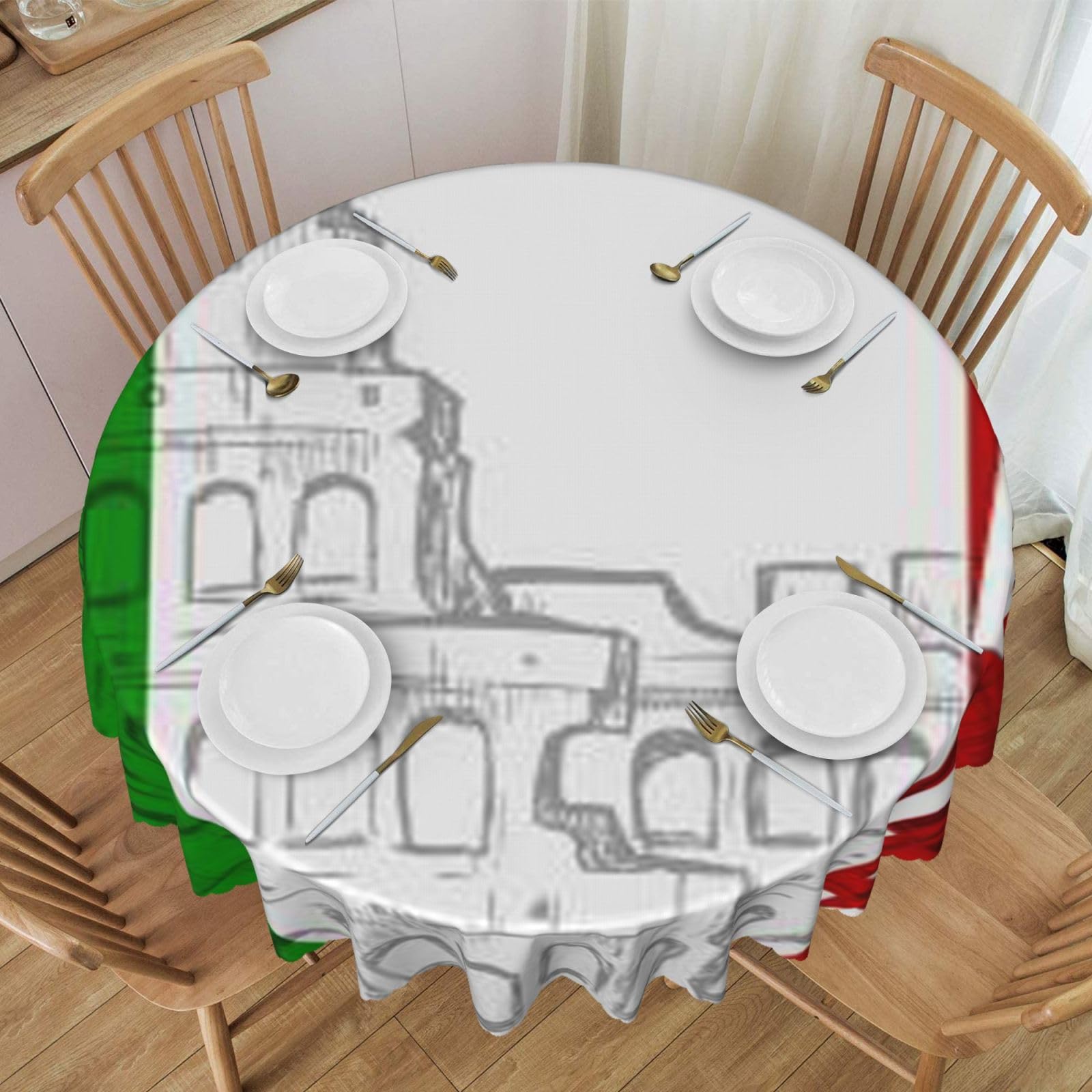 DCEHGEW 60 In Round Tablecloth with Lace, Roman Colosseum Italian Flag Printed Oilproof & Washable Fabric Picnic Table Cloth Table Covers