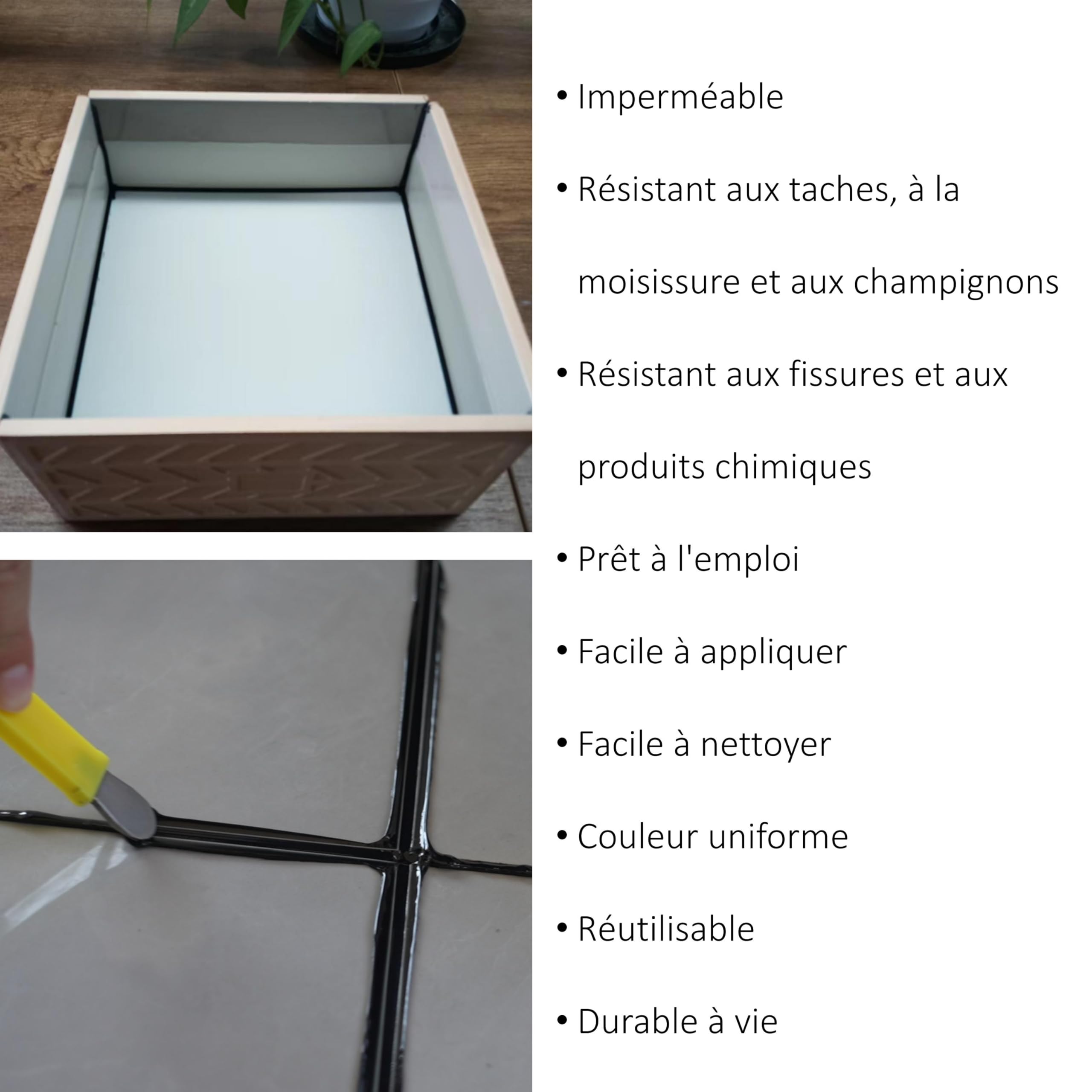 Liqueur époxy pour carreaux, résistant à l'eau, aux taches, aux moisissures, aux fissures et aux produits chimiques, prêt à utiliser, facile à appliquer (Blanc, Non Sablé, Brillant)