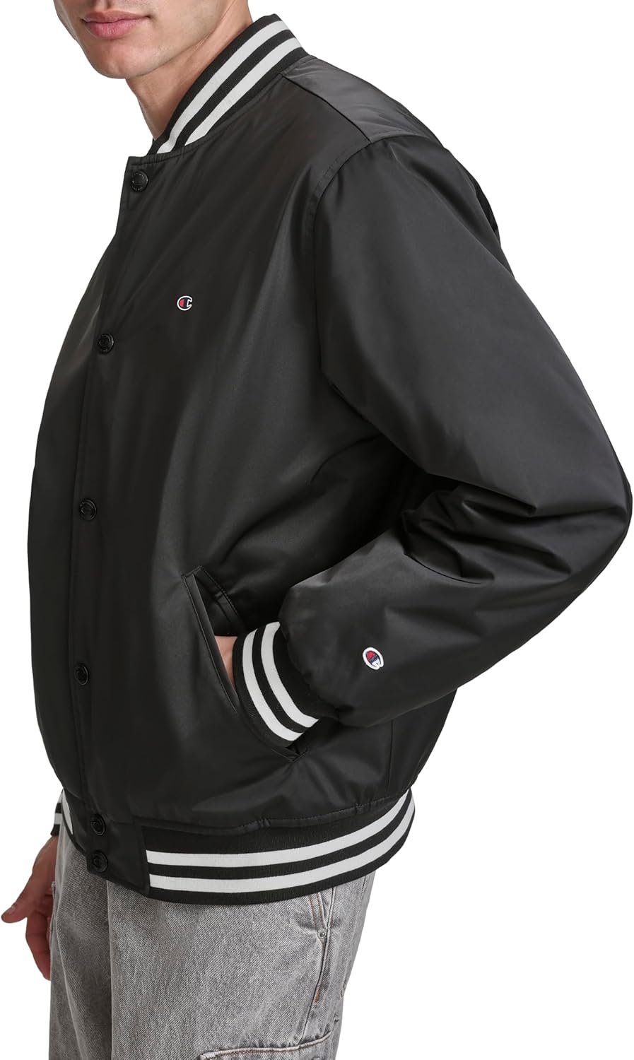 Champion Men's Logo Striped-trim Varsity Jacket - Image 3