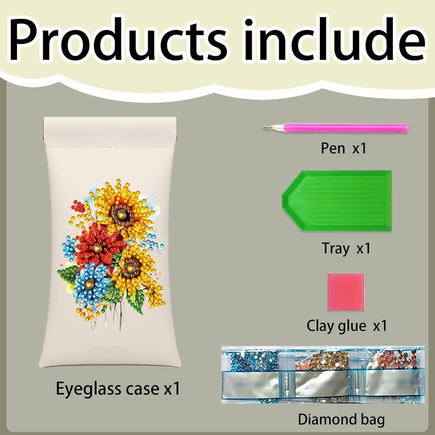 DIY Diamond Art Painting Eyeglasses Pu Leather Portable Storage Bag, With Press-To-Close Automatic Closure