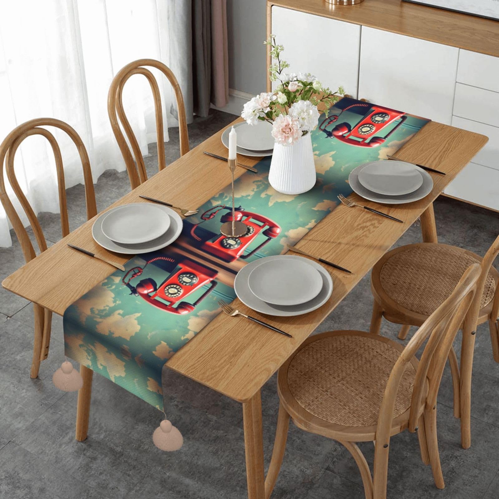 Chemin de table de salle à manger rustique en tissu durable motif Londres