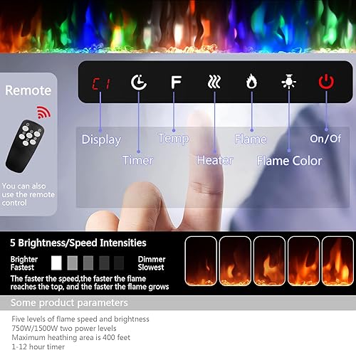 Miniatura 3 de Alohappy Chimenea eléctrica, calentador eléctrico de 50 pulgadas de ancho, empotrado en pared o montado en la pared, 12 colores de llama, 5 opciones