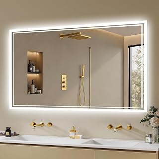 Badspiegel-mit-Beleuchtung 120x70cm - Badezimmer Spiegel mit Beschlagfrei - LED Badezimmerspiegel mit Touch-Schalter,Dimmbar,3 Lichtfarben Wandspiegel Horizontal/Vertikal