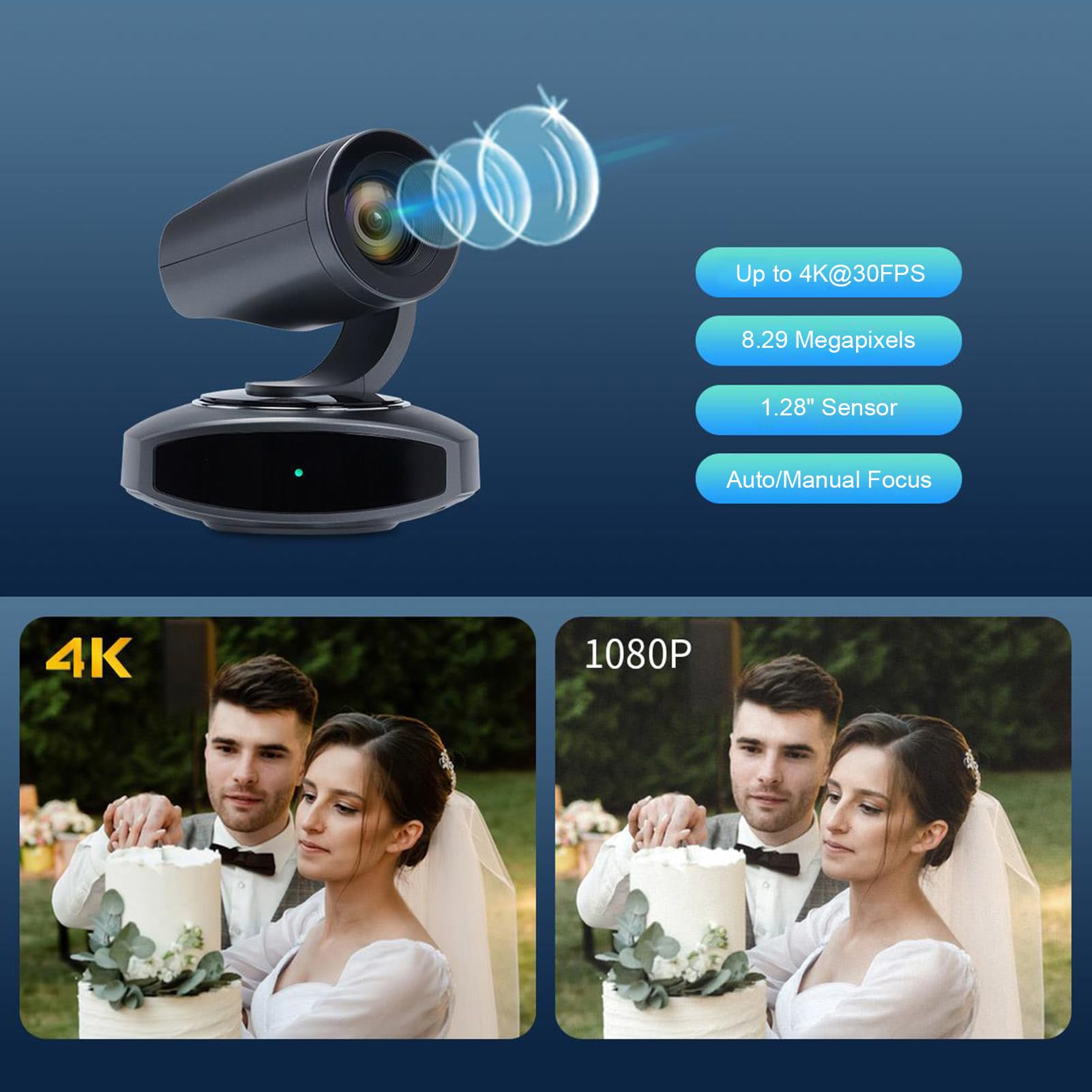 Akozon Telecamera per Videoconferenza, Telecamera PTZ 4K con Tracciamento AI Zoom Ottico 10X USB LAN per Conferenze Didattiche (Spina Europea)
