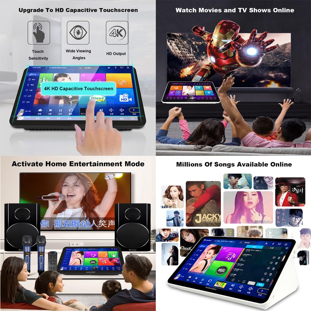 Macchina Per Karaoke 5 In 1,Con Display Per I Testi Da 11,6",500G-6T,Con Microfono,Doppio-Sistema Intelligente,Selezione Dei Brani Tramite Touchscreen/Cellulare/Telecomando/App,Per Feste,Casa 3T