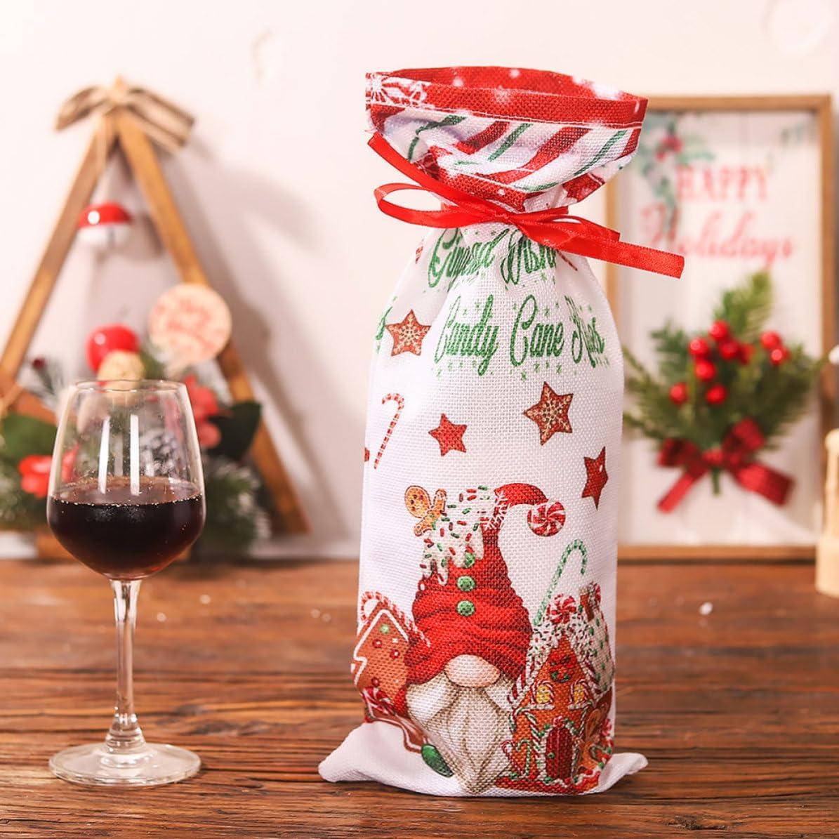 Christmas Wine Bottle Cover 2pcs Cloth Foldable, Xmas Wine Accessory