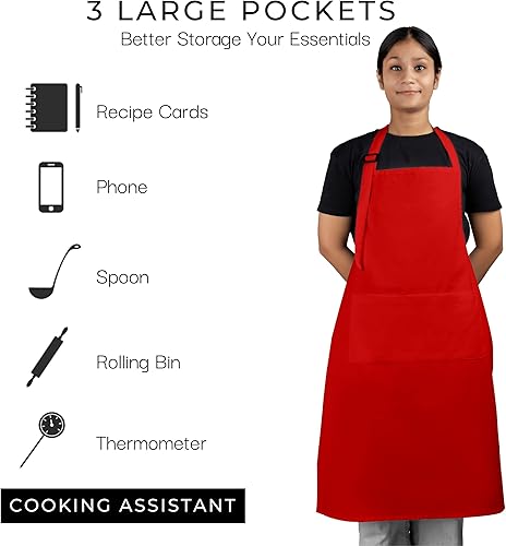 Miniatura 10 de RAJRANG Delantales 100% algodón sólido con 3 bolsillos unisex a granel delantal para cocina, restaurante, barbacoa, pintura y manualidades