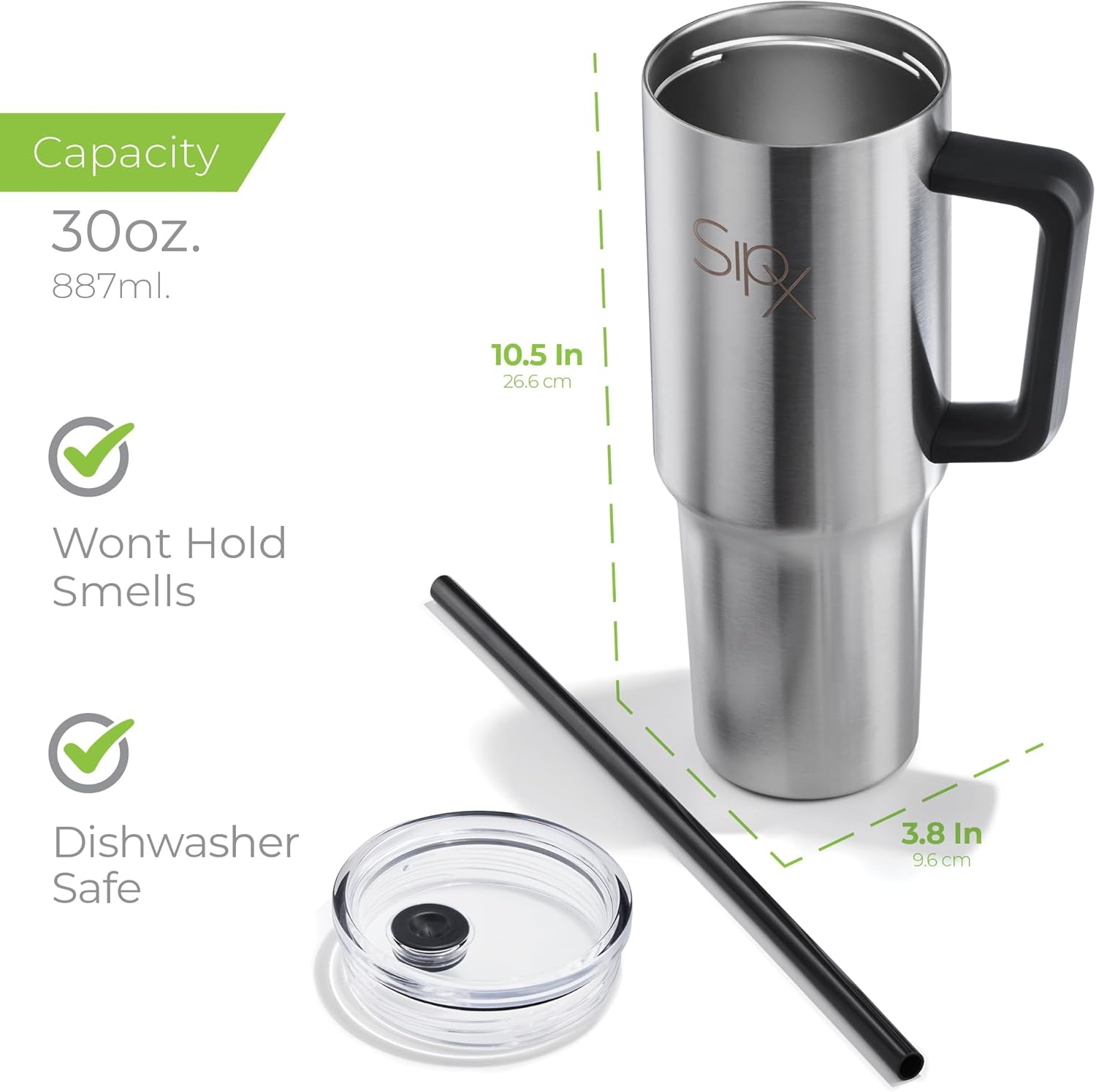 SIPX™ 30 oz Insulated Tumbler with Handle & Straw – Vacuum Insulated Stainless Steel, Leakproof, Cupholder Friendly – Perfect for Iced Coffee, Water & Travel – Stainless - Image 6