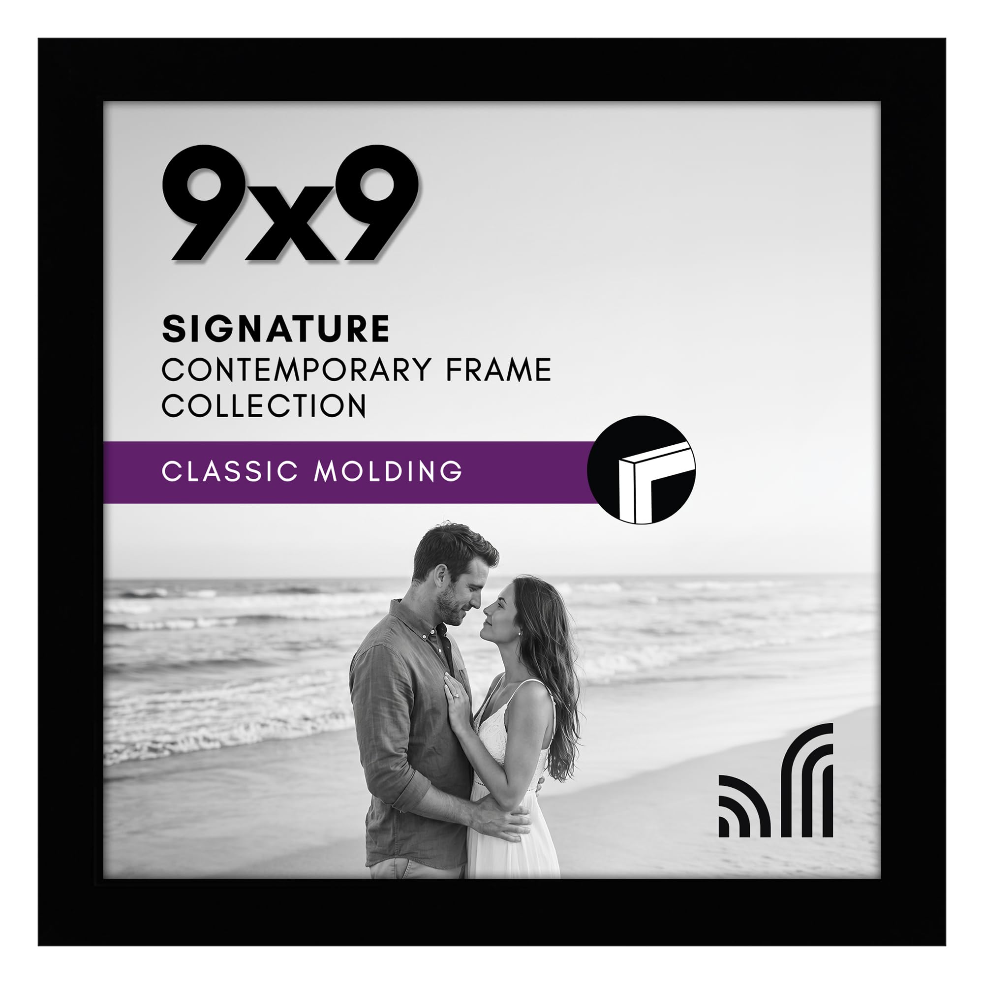 americanflat 9x9 picture frame with shatter-resistant glass - signature collection - gallery style frames made of engineered wood - square frame for tabletop and wall display - black | shatter-resistant glass, wall or tabletop display with included easel, sawtooth hangers included
