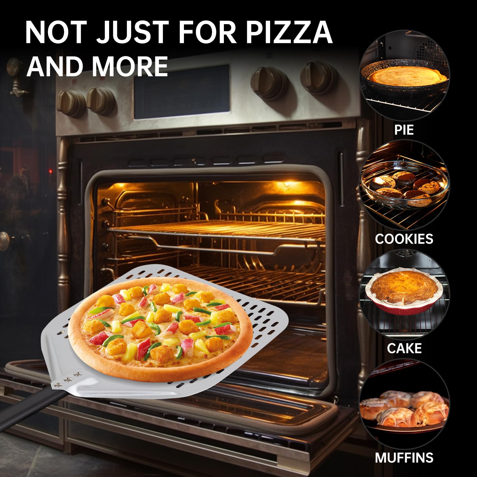 WIYETY Perforierte Pizzaschaufel 12 Zoll - Mit Abnehmbarem Griff