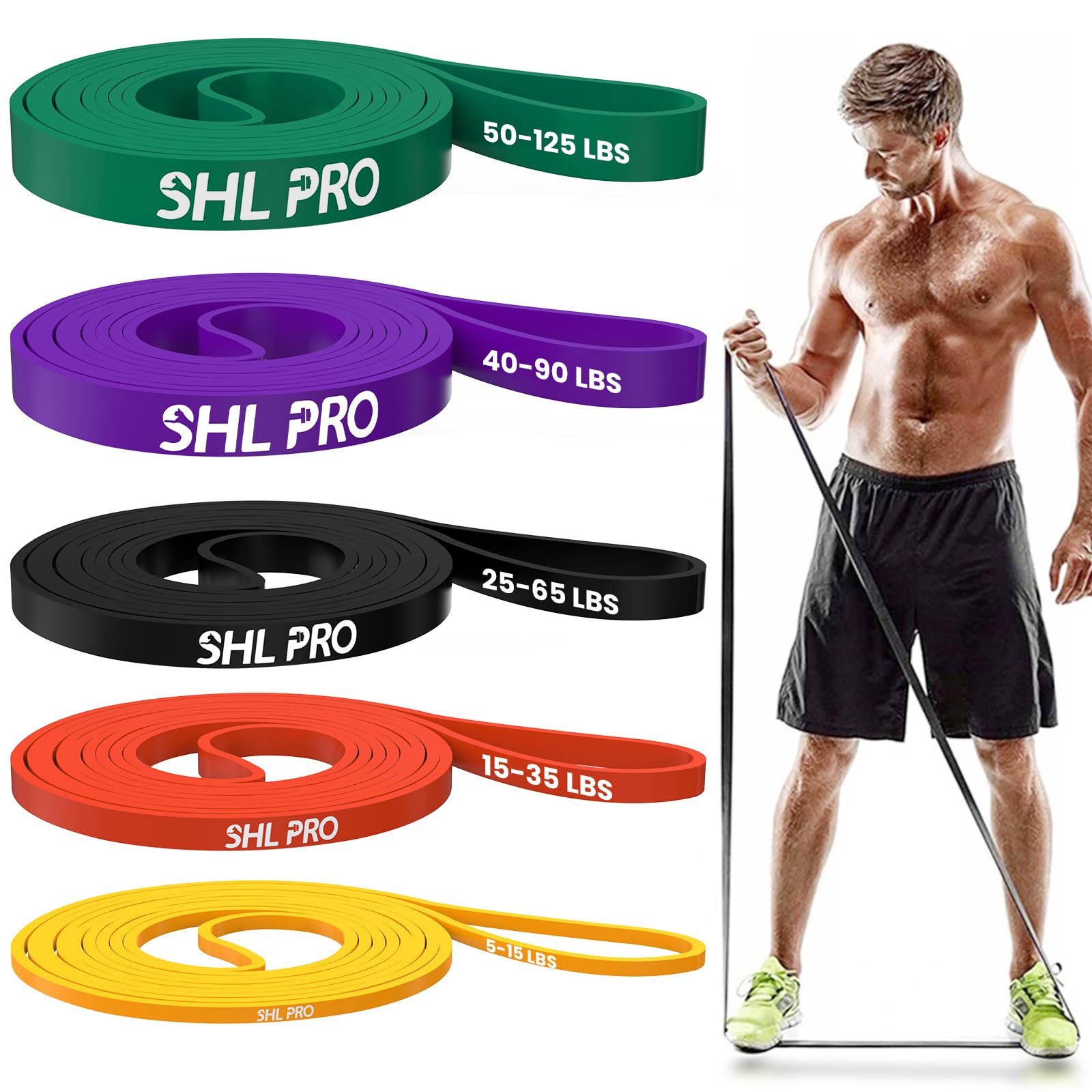 Elastici Fitness – Set da 5 Pezzi, Resistenza 5-125 lb per Trazioni alla Sbarra, Elastico Palestra per Stretching e Palestra in Casa – con Ancoraggio Porta, Maniglie, Elastici Palestra