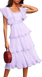 Women's Summer Ruffle Dress Tiered Layed Chiffon Lace Short Sleeve Boho Floral Print Party Wedding Guest Maxi Dresses