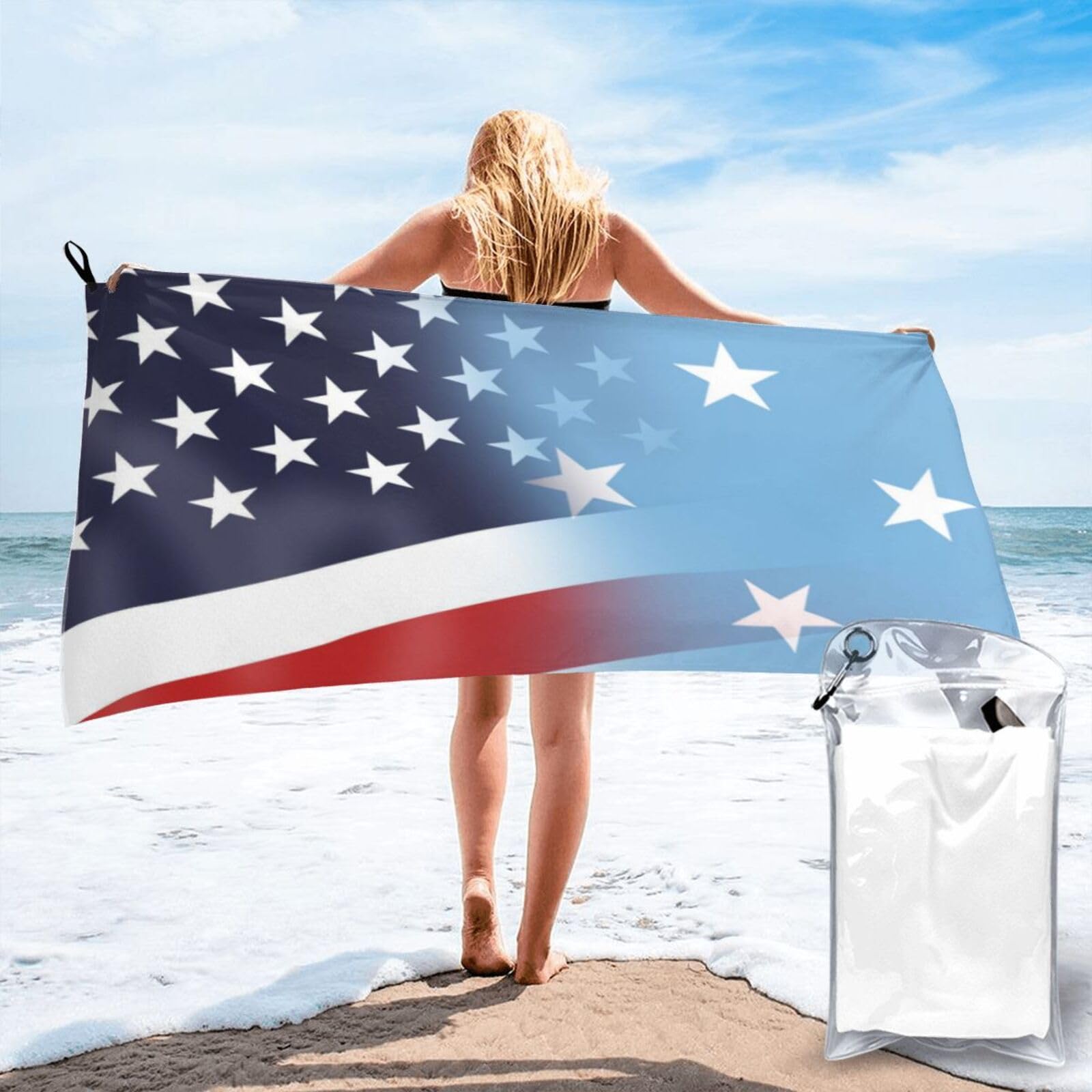 HACXZ Funny America Flag and Micronesia Micronesian Flag Absorbent Beach Towel Microfiber Beach Shower Towel 27.5"X55"