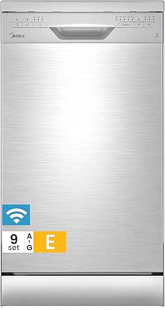 Midea SF 3.45N PRO Dishwasher, Freestanding and Integrated, 9 Place Settings, WiFi, 5 Flushing Programmes, 47 dB, 3/6/9 h Delay Start, Inox, Silver - View 2