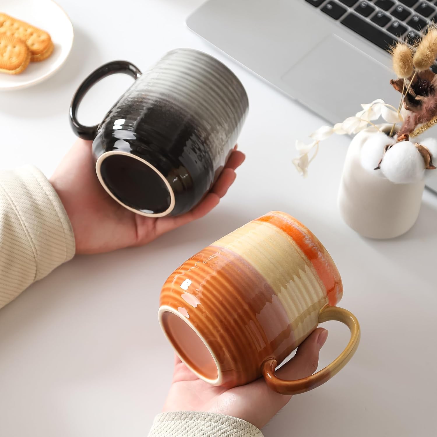 Large Coffee Mugs, Extra Large Ceramic Coffee Mug, 23 oz Handmade Pottery Mug, Big Tea Cups with Handle for Office and Home, Dishwasher and Microwave Safe (Light Green) - Image 6