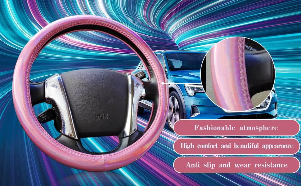 Color Changing Glossy Car Steering Wheel Cover for Women Girls,15" Universal Fit Auto Steering Wheel Protector Interior Decor Car Accessories (Gold) - Image 4