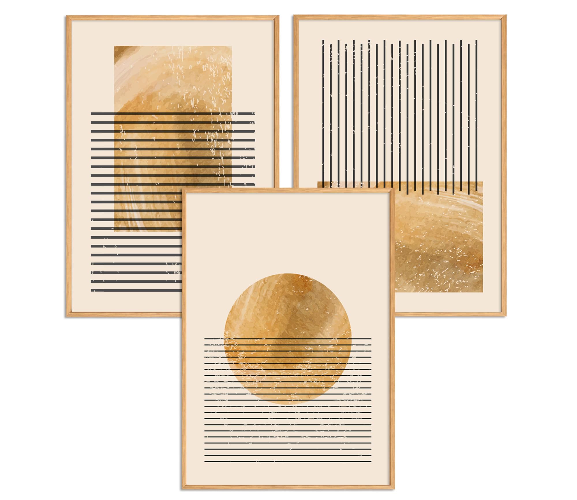ag.art deco® Ensemble De 3 Tableaux | 3 Tableaux 30x40cm Avec Cadres En Bois | Poster Tendance avec Style Japandi | Décoration Murale Moderne Pour Salon, Chambre Et Intérieur Tendance