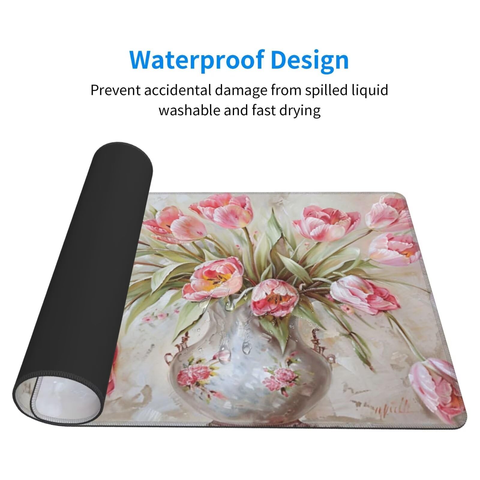 Alfombrilla de Ratón Gaming Grande XXL 1400x600x4mm con Bordes Cosidos, Tela de Micro Tejido, Base de Goma Antideslizante y Mouse Pad, para Teclado Escritorio, PC, Oficina Florero de Tulipanes Y6092