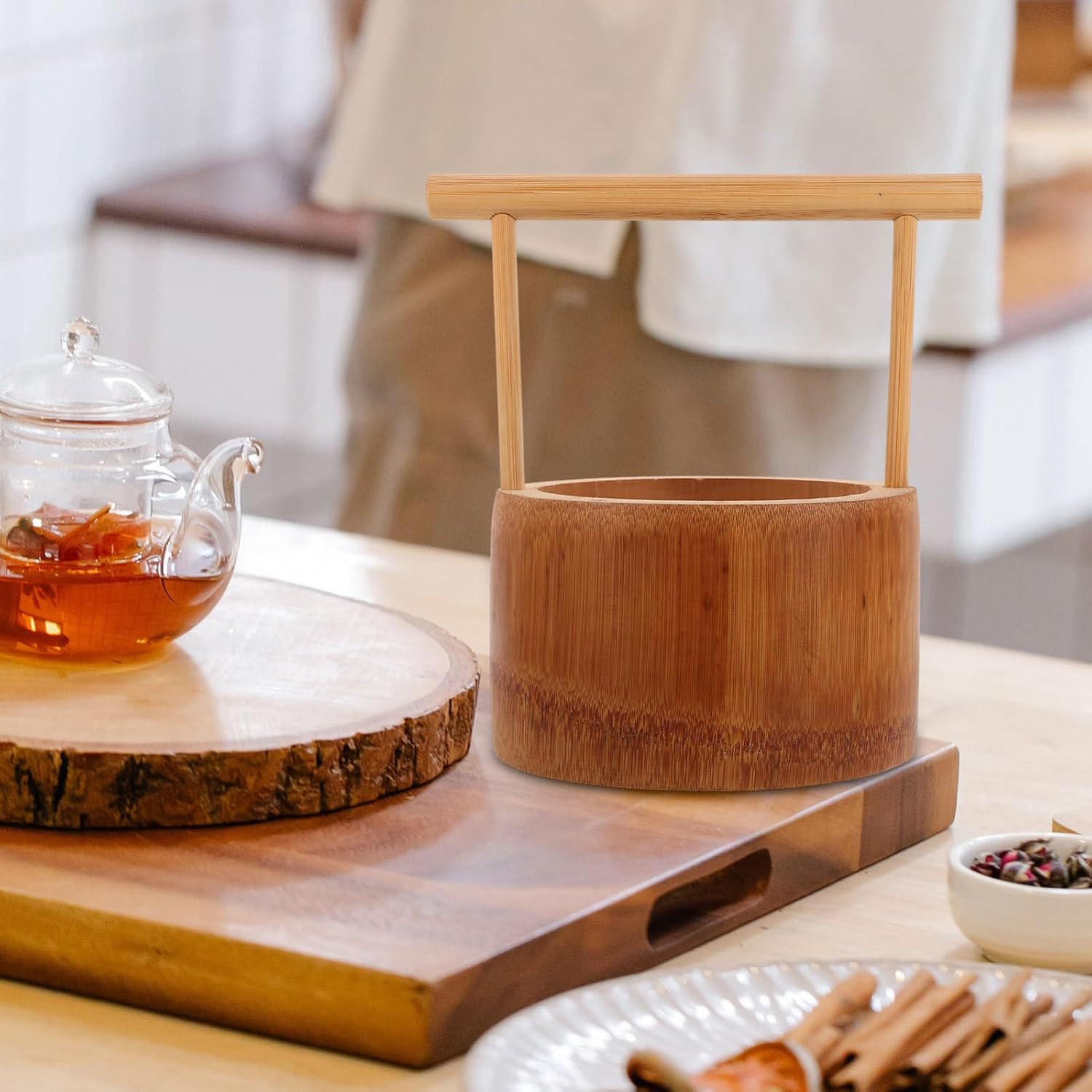 Handheld Small Bucket Snack Serving Holder Food Storage Container with Handle for Tea Ceremony and Candy Display