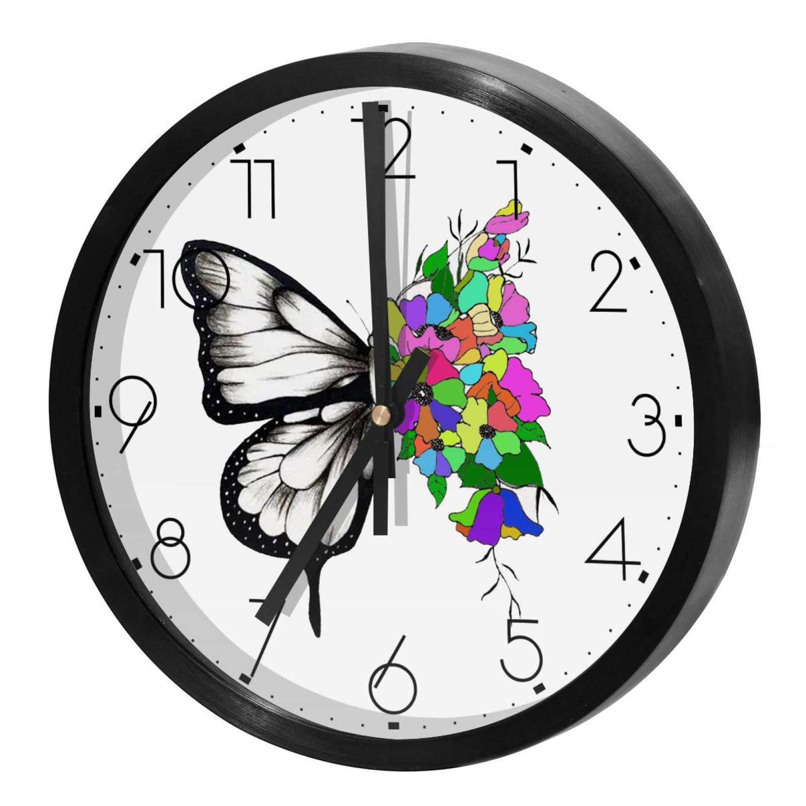 Horloge murale silencieuse sans tic-tac ronde et fleurie contre les bruits nocturnes