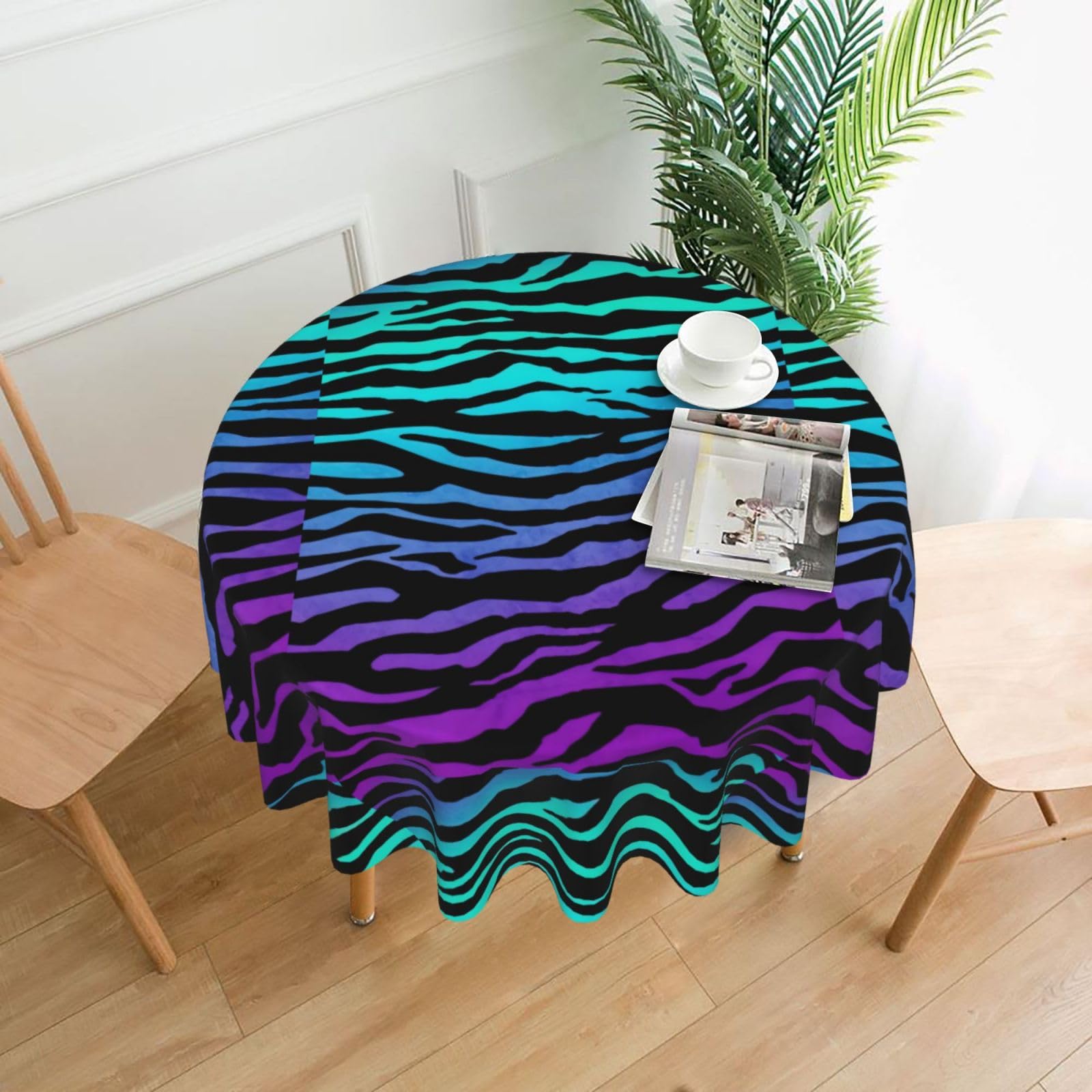 OKFSTY Blue Camouflage Zebra Stripes Print Round Tablecloth 60in for Wedding Elegant Polyester Cover for Party Reception Festive Dinner