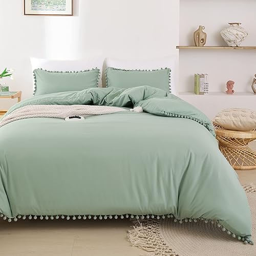 Miniatura 2 de YIRDDEO - Juego de edredón tamaño King con borla de bolas y borde de pompones, juego de cama King suave para todas las estaciones - 3 piezas, 1