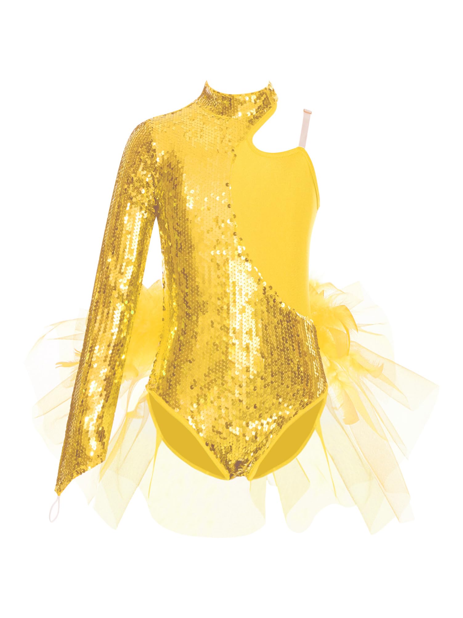 Alvivi Vestido Ballet de Tutú para Niña Maillot Lentejuelas de Danza Gimnasia con Un Hombro Manga Larga Body de Baile Latino Jazz 5-16 Años