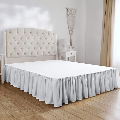 Mellanni Falda de cama tamaño Queen 80 x 60 pulgadas + 15 pulgadas falda de cama con volantes Falda de cama blanca tamaño Queen Resistente a la